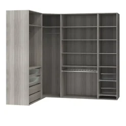 Dressing d'angle avec tiroirs et portes chaussures effet chêne grisé GoodHome Atomia H. 225 x L. 250 x P. 58 cm