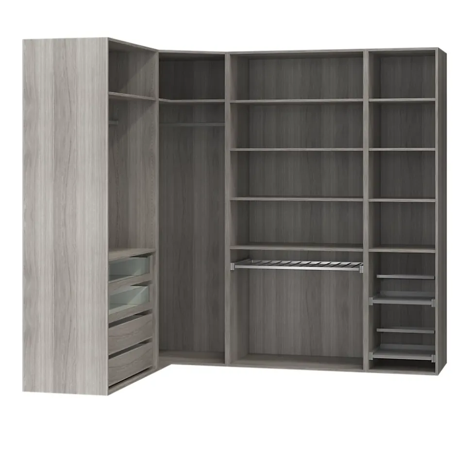 Dressing d'angle avec tiroirs et portes chaussures effet chêne grisé GoodHome Atomia H. 225 x L. 250 x P. 58 cm