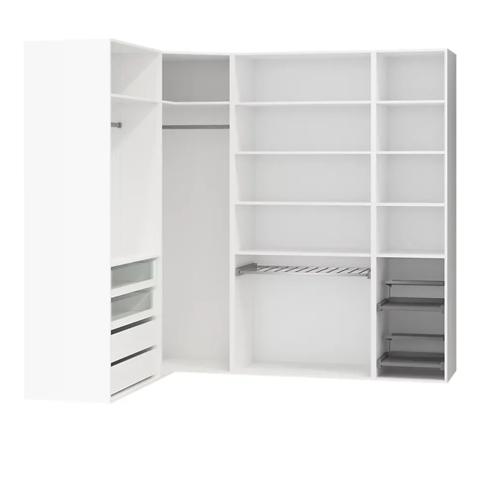 Dressing d'angle avec tiroirs et portes chaussures blanc GoodHome Atomia H. 225 x L. 250 x P. 58 cm