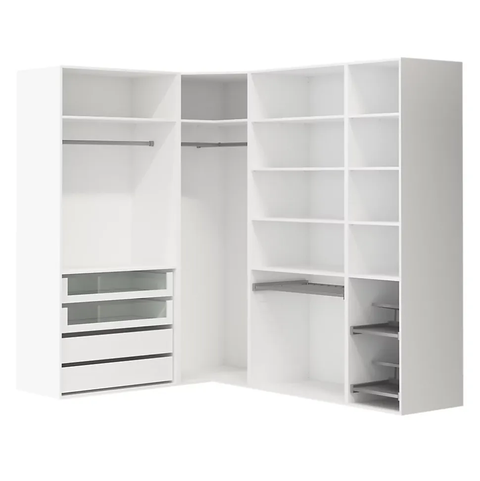 Dressing d'angle avec tiroirs et portes chaussures blanc GoodHome Atomia H. 225 x L. 250 x P. 58 cm