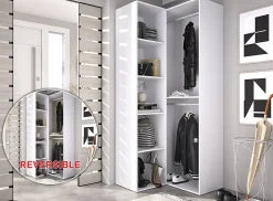 Dressing d'angle et fond d'arrière réversible coloris chêne naturel, blanc - Longueur 84 x Profondeur 84 x Hauteur 205 cm