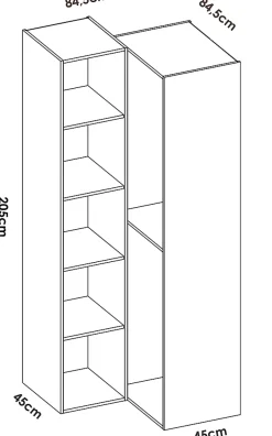 Dressing d'angle et fond d'arrière réversible coloris chêne naturel, blanc - Longueur 84 x Profondeur 84 x Hauteur 205 cm