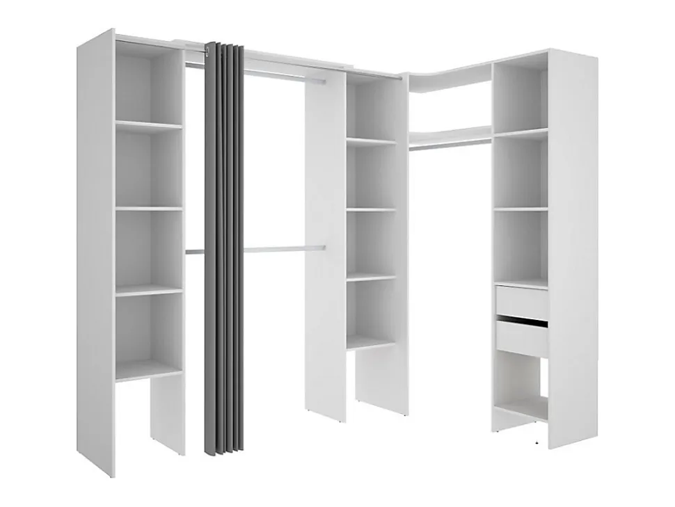Dressing d'angle extensible DORIAN - L164/234 cm - Blanc et gris