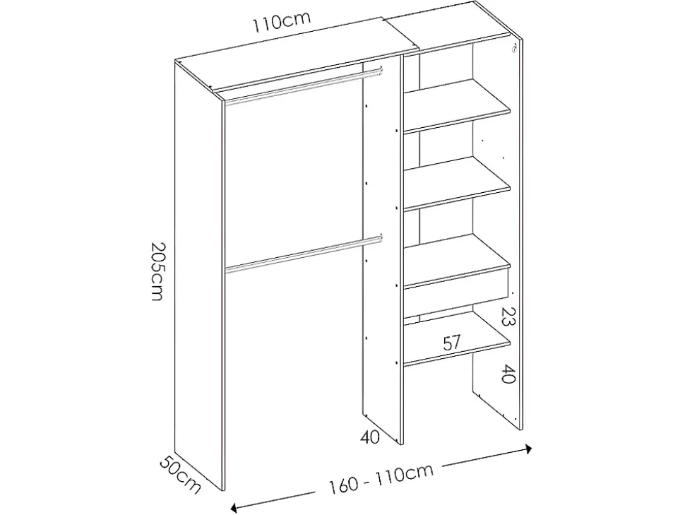 Dressing d'angle extensible GONTRAN - L164/214 cm - Chêne et anthracite