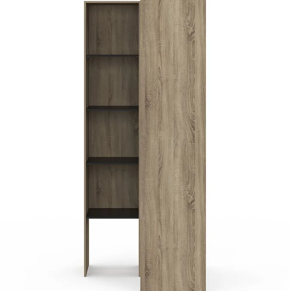 Dressing d'angle modulable L. 90 / 127 cm MELMAN double penderie + étagères bois et noir