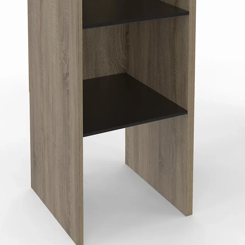 Dressing d'angle modulable L. 90 / 127 cm MELMAN double penderie + étagères bois et noir