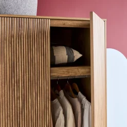 Dressing décor bois de manguier rainuré 2 portes - 90 x 59 x 179.5 cm - Celian