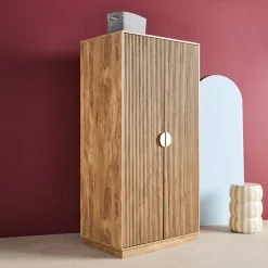 Dressing décor bois de manguier rainuré 2 portes - 90 x 59 x 179.5 cm - Celian