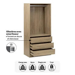 Dressing Dolo 3 tiroirs avec penderie effet bois - Beige- 5five