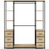 Dressing double penderie + double colonne L. 140 cm UTAH avec 6 étagères et 6 bacs en tissu bois et noir