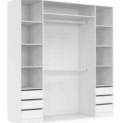 Dressing double TAYLOR 185 x 55 x 200 cm avec étagères + double penderie + tiroirs blanc