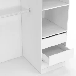 Dressing double TAYLOR 185 x 55 x 200 cm avec étagères + double penderie + tiroirs blanc