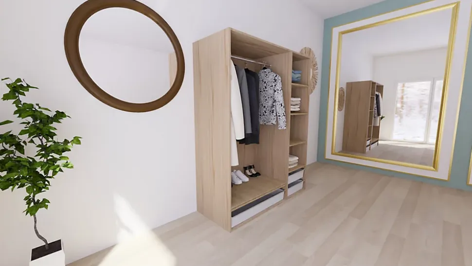 Dressing effet chêne 3 paniers GoodHome Atomia H. 187,5 x L. 150 x P. 58 cm