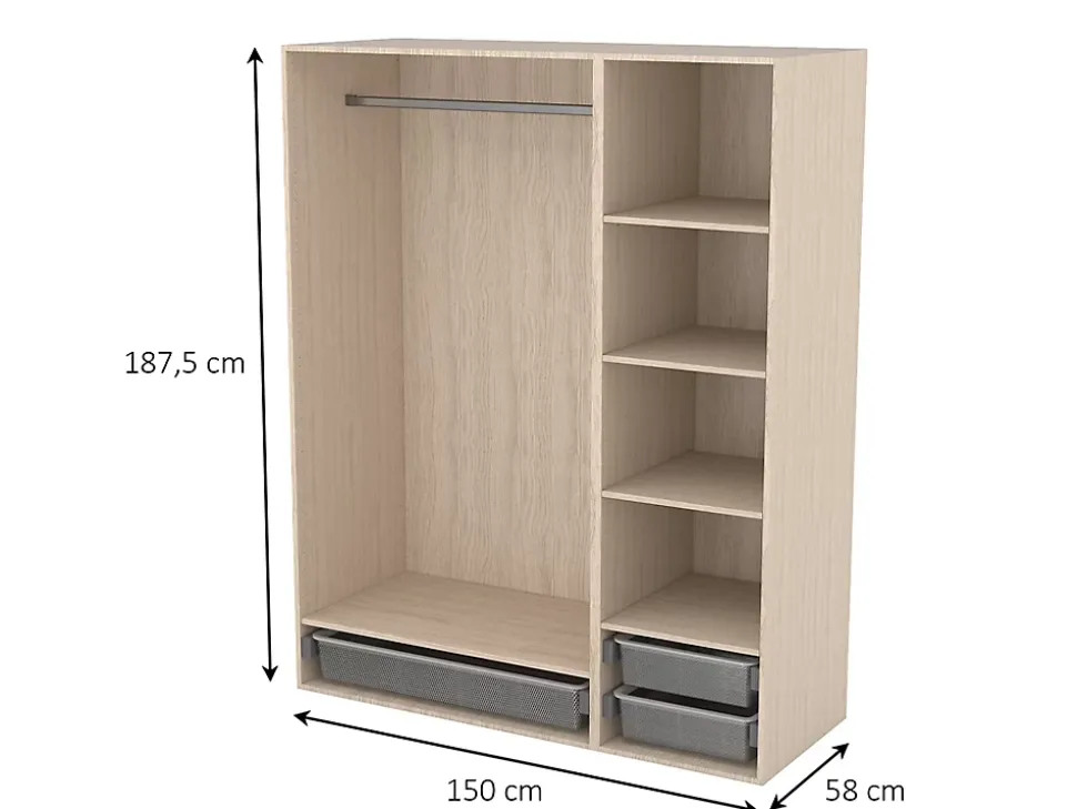 Dressing effet chêne 3 paniers GoodHome Atomia H. 187,5 x L. 150 x P. 58 cm