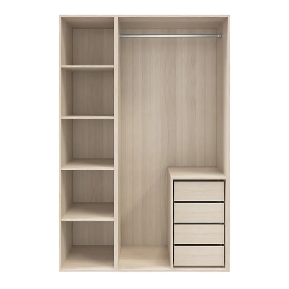 Dressing effet chêne 4 tablettes 4 tiroirs GoodHome Atomia H. 225 x L. 150 x P. 58 cm