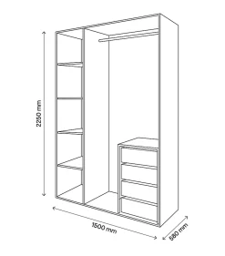 Dressing effet chêne 4 tablettes 4 tiroirs GoodHome Atomia H. 225 x L. 150 x P. 58 cm