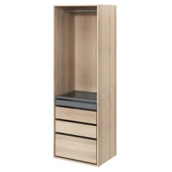 Dressing effet chêne 4 tablettes 3 tiroirs GoodHome Atomia H. 225 x L. 75 x P. 58 cm