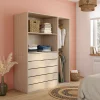 Dressing effet chêne 2 tablettes 5 tiroirs GoodHome Atomia H. 187,5 x l. 150 x P. 58 cm