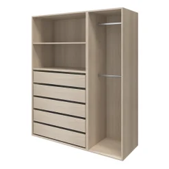 Dressing effet chêne 2 tablettes 5 tiroirs GoodHome Atomia H. 187,5 x l. 150 x P. 58 cm