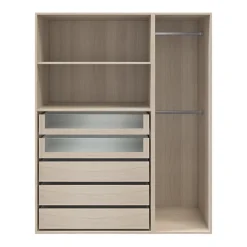 Dressing effet chêne 2 tablettes 5 tiroirs GoodHome Atomia H. 187,5 x L. 150 x P. 58 cm