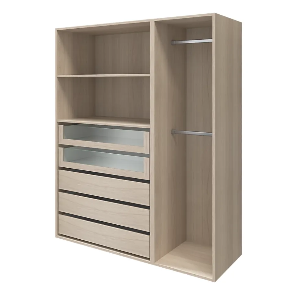 Dressing effet chêne 2 tablettes 5 tiroirs GoodHome Atomia H. 187,5 x L. 150 x P. 58 cm