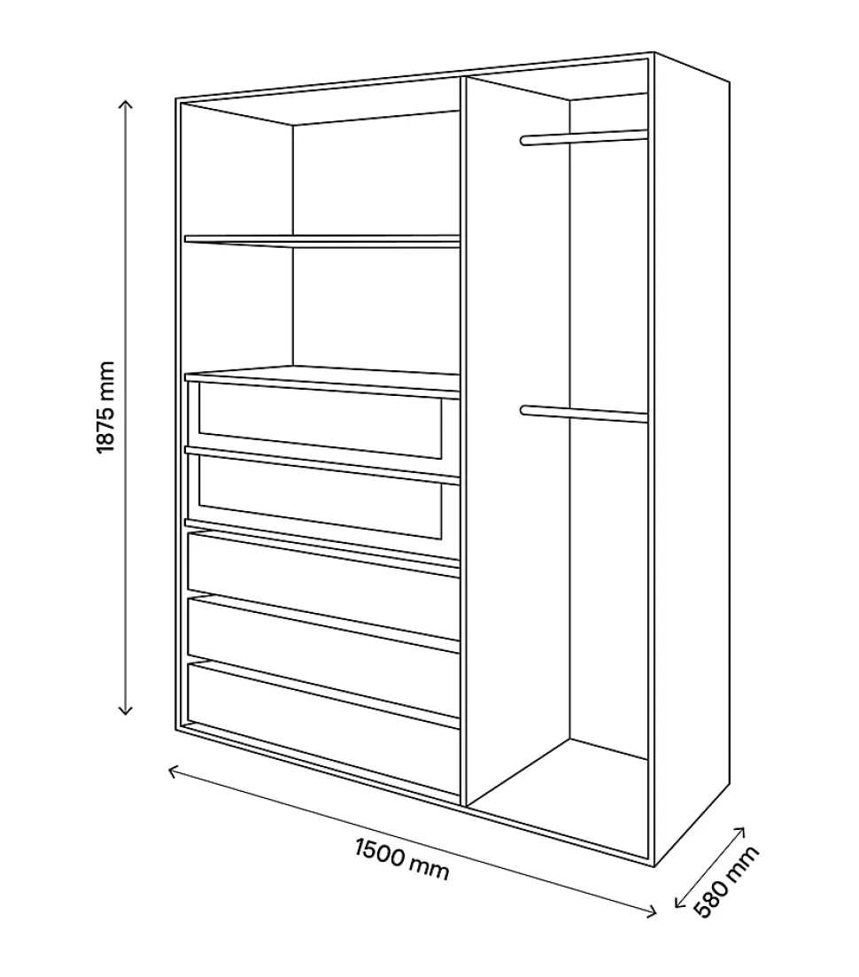 Dressing effet chêne 2 tablettes 5 tiroirs GoodHome Atomia H. 187,5 x L. 150 x P. 58 cm