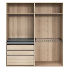 Dressing effet chêne avec porte pantalon 4 tablettes 3 tiroirs GoodHome Atomia H. 225 x L. 200 x P. 58 cm