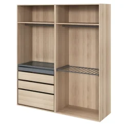 Dressing effet chêne avec porte pantalon 4 tablettes 3 tiroirs GoodHome Atomia H. 225 x L. 200 x P. 58 cm