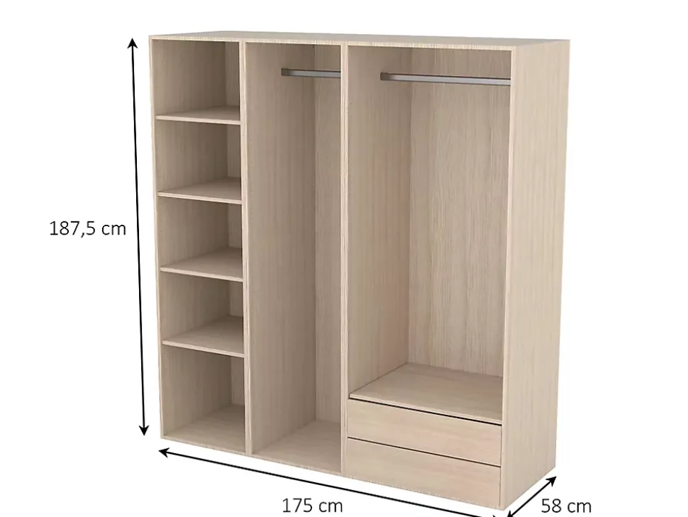 Dressing effet chêne double penderies et 2 tiroirs GoodHome Atomia H. 187,5 x L. 175 x P. 58 cm