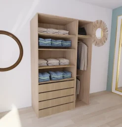 Dressing effet chêne double penderie et 4 tiroirs GoodHome Atomia H. 225 x L. 150 x P. 58 cm