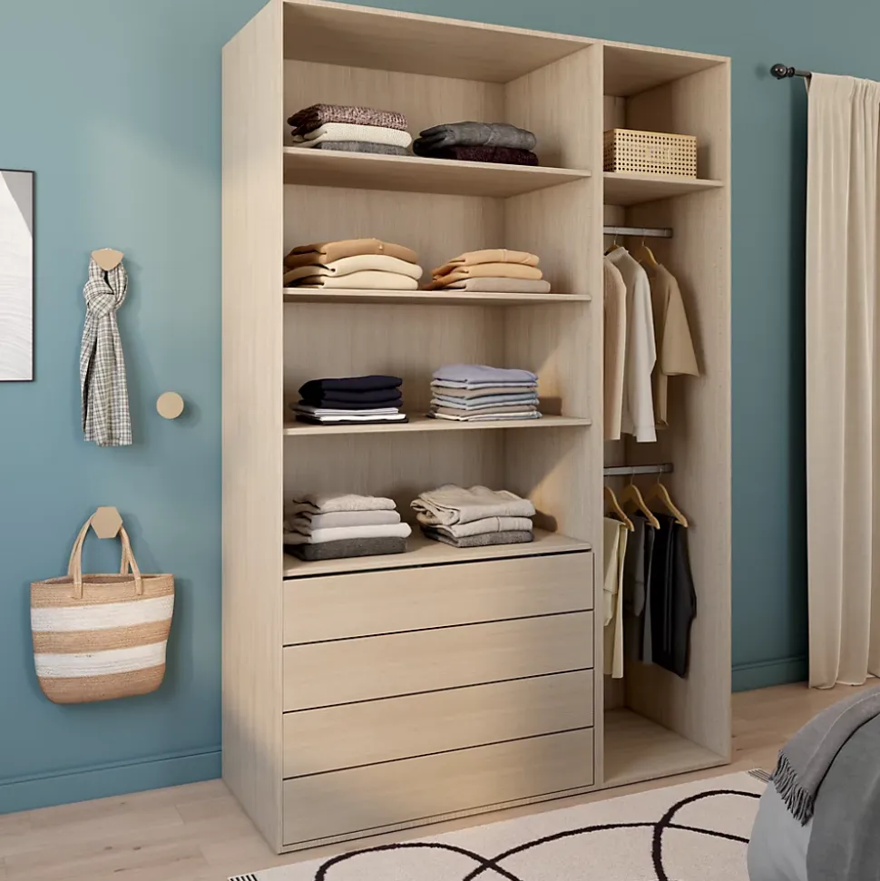 Dressing effet chêne double penderie et 4 tiroirs GoodHome Atomia H. 225 x L. 150 x P. 58 cm
