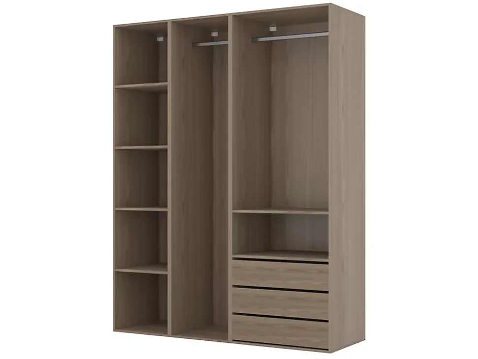 Dressing effet chêne double penderie 3 tiroirs GoodHome Atomia H. 225 x L. 175 x P. 58 cm