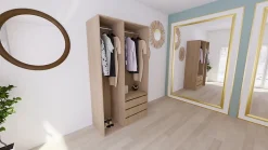 Dressing effet chêne double penderie 3 tiroirs GoodHome Atomia H. 225 x L. 125 x P. 58 cm