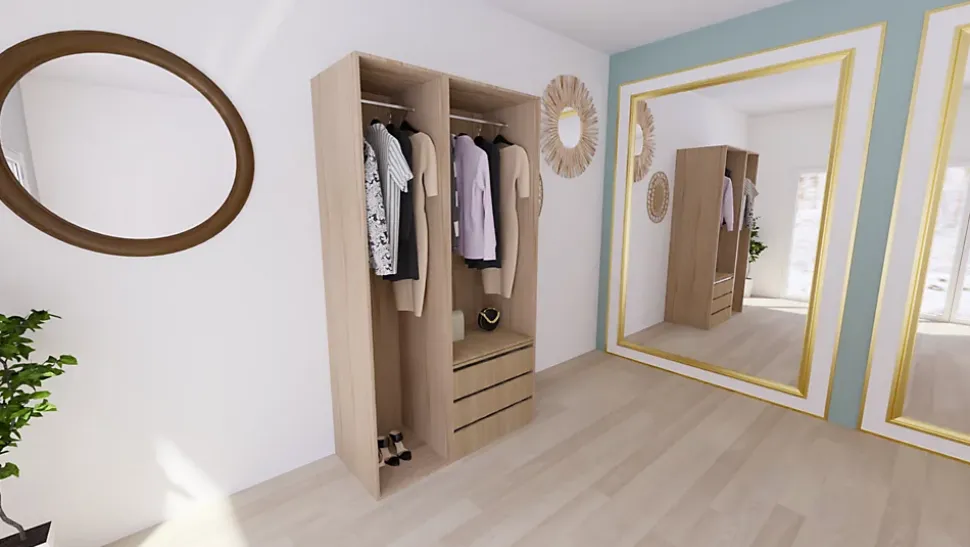 Dressing effet chêne double penderie 3 tiroirs GoodHome Atomia H. 225 x L. 125 x P. 58 cm