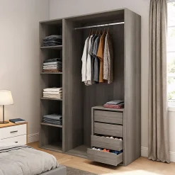 Dressing effet chêne grisé 4 tablettes 4 tiroirs GoodHome Atomia H. 225 x L. 150 x P. 58 cm