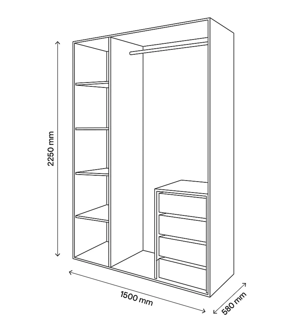 Dressing effet chêne grisé 4 tablettes 4 tiroirs GoodHome Atomia H. 225 x L. 150 x P. 58 cm