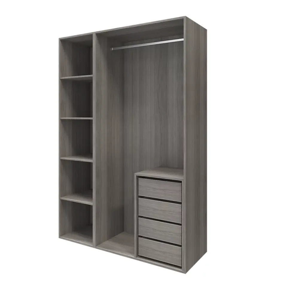 Dressing effet chêne grisé 4 tablettes 4 tiroirs GoodHome Atomia H. 225 x L. 150 x P. 58 cm