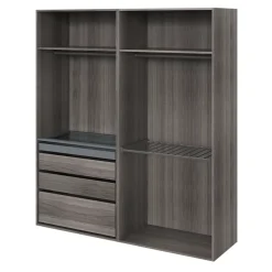 Dressing effet chêne grisé avec porte pantalon 4 tablettes 3 tiroirs GoodHome Atomia H. 225 x L. 200 x P. 58 cm