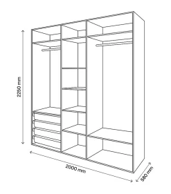 Dressing effet chêne grisé 6 tablettes 4 paniers GoodHome Atomia H. 225 x L. 200 x P. 58 cm