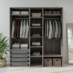 Dressing effet chêne grisé 6 tablettes 4 paniers GoodHome Atomia H. 225 x L. 200 x P. 58 cm
