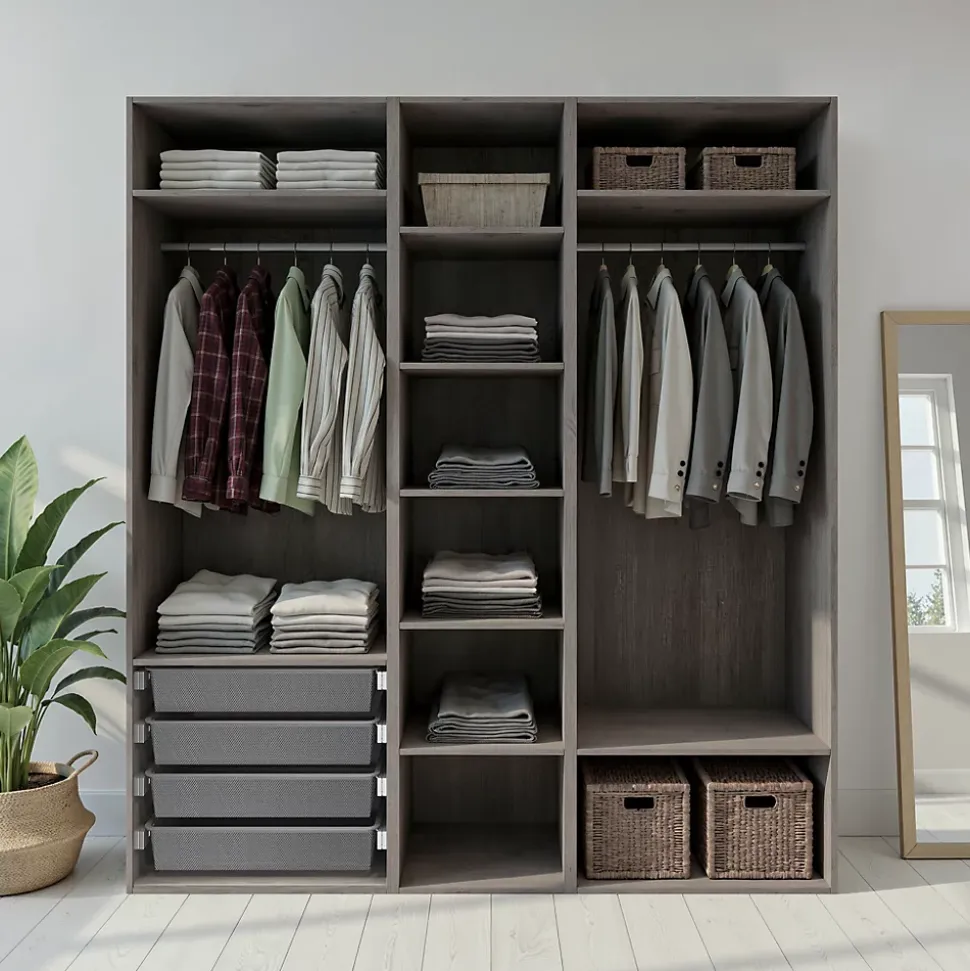 Dressing effet chêne grisé 6 tablettes 4 paniers GoodHome Atomia H. 225 x L. 200 x P. 58 cm