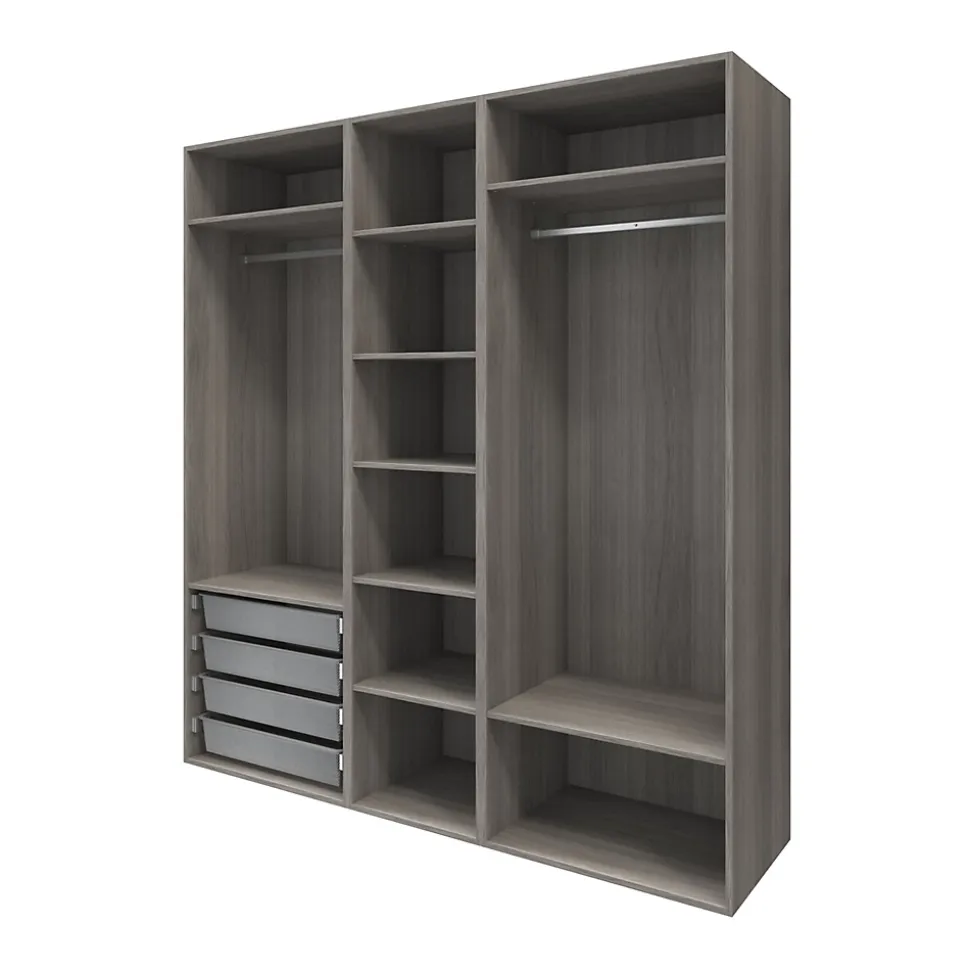 Dressing effet chêne grisé 6 tablettes 4 paniers GoodHome Atomia H. 225 x L. 200 x P. 58 cm