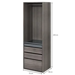 Dressing effet chêne grisé4 tablettes 3 tiroirs GoodHome Atomia H. 225 x L. 75 x P. 58 cm