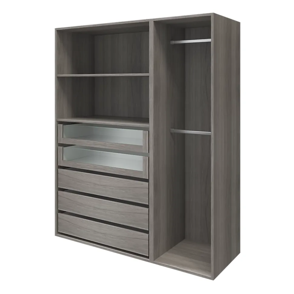 Dressing effet chêne grisé 2 tablettes 5 tiroirs GoodHome Atomia H. 187,5 x L. 150 x P. 58 cm