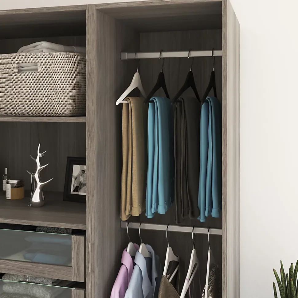 Dressing effet chêne grisé 2 tablettes 5 tiroirs GoodHome Atomia H. 187,5 x L. 150 x P. 58 cm