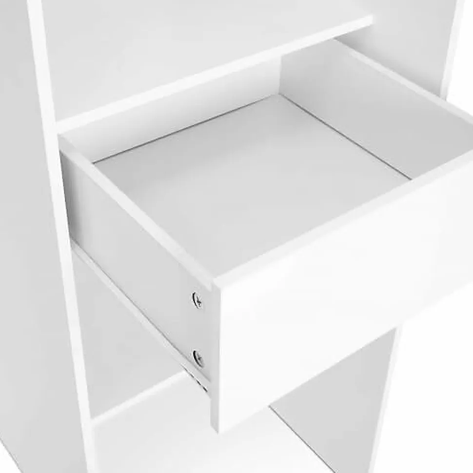 Dressing Extensible 120/170 x 50 x 180 cm Blanc avec étagères + Double penderie + Rideau Gris