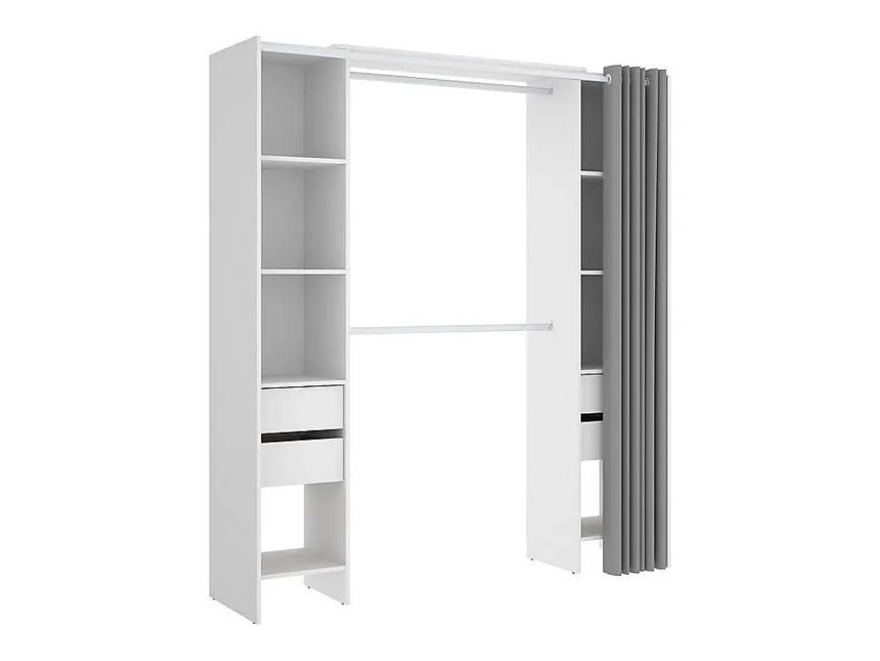 Dressing extensible avec rideau - L110/178 cm - Blanc - LONAZA