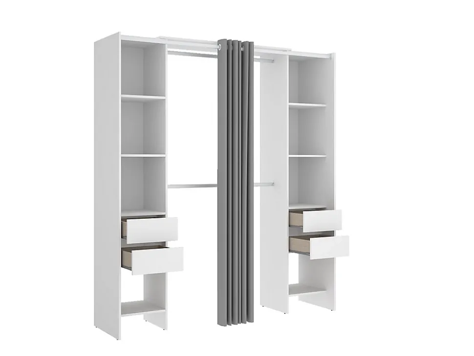 Dressing extensible avec rideau - L110/178 cm - Blanc - LONAZA