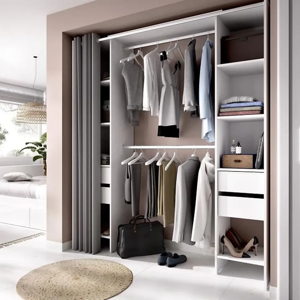 Dressing extensible avec rideau - L110/178 cm - Blanc - LONAZA