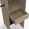Dressing extensible d'angle MARLON 230 x 140 x 180 cm hêtre avec penderies + étagères + rideaux noirs